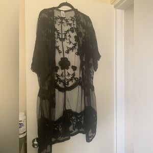 Time and Tru Sheer Black Lace Shawl Layering Piece L-XL